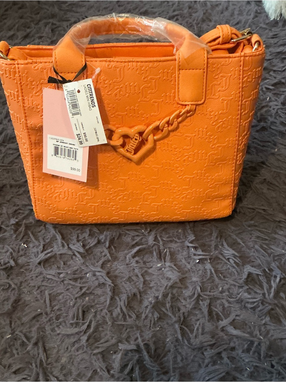 NWT Juicy Couture "Change of Heart" Mini Tote Bag - Apricot Crush Orange